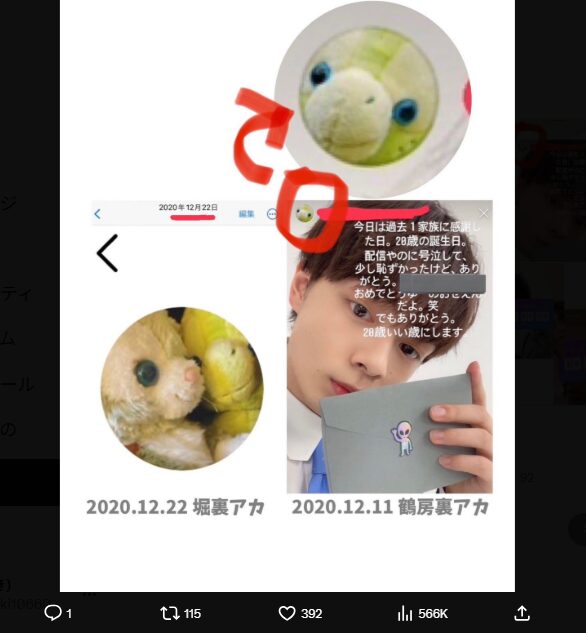 堀未央奈さんと鶴房汐恩さんの匂わせ⑫裏アカのアイコンがお揃い